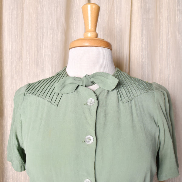 1940s Celery Green Shirt Dress