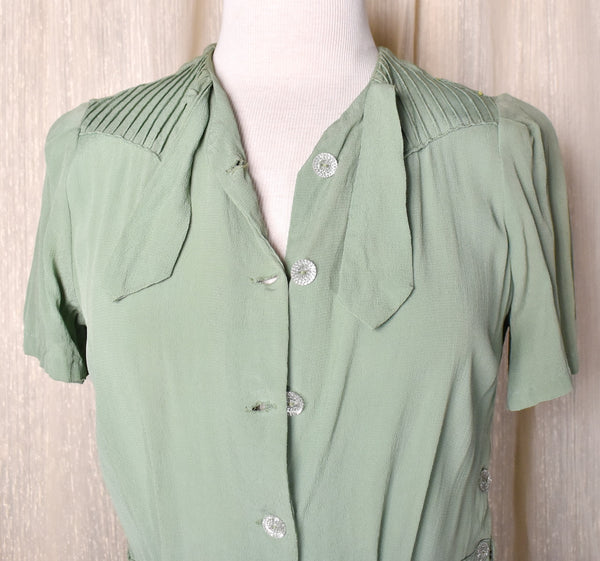 1940s Celery Green Shirt Dress