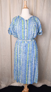 NWOT 1950s Blue Floral Stripe Button Down Dress