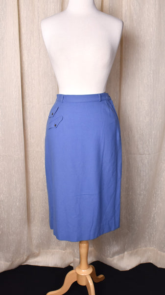 1950s Periwinkle Blue Wool Pencil Skirt