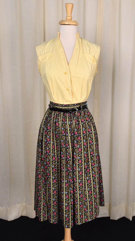 1950s Folksy Floral Pleated Skirt