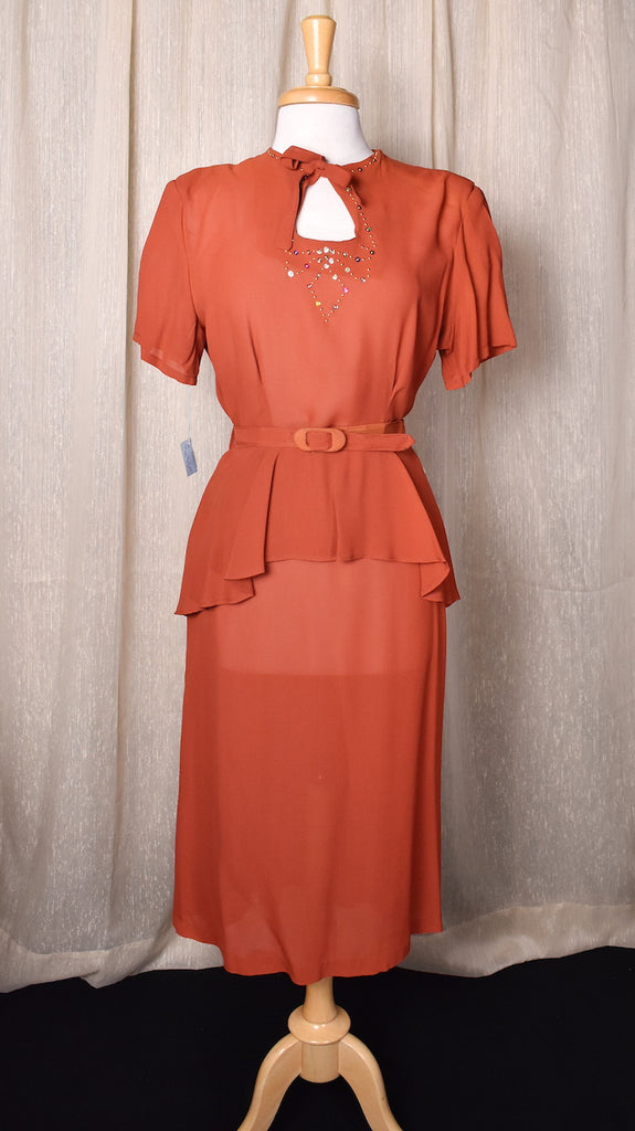 NWT 1940s Sheer Burnt Orange Beaded Dress Cats Like Us NWT 1940s Sheer Burnt Orange Beaded Dress Cats Like Us