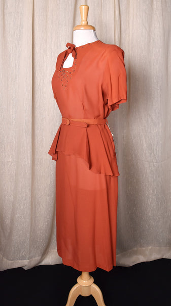 NWT 1940s Sheer Burnt Orange Beaded Dress