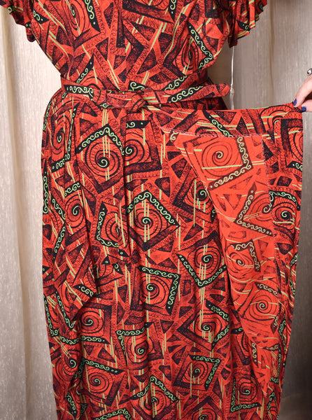 NWT 1940s Red Tribal Peplum Dress