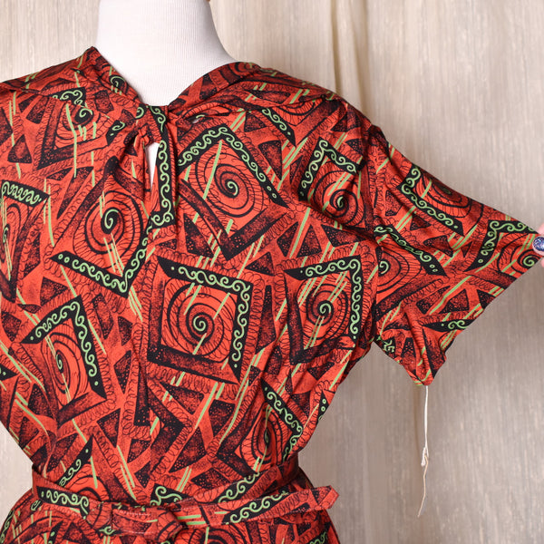 NWT 1940s Red Tribal Peplum Dress