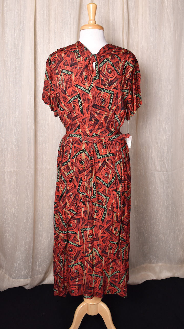 NWT 1940s Red Tribal Peplum Dress