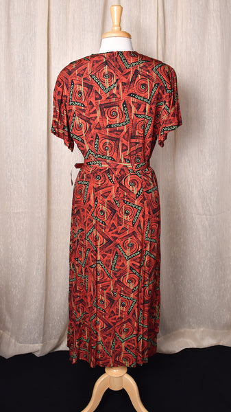 NWT 1940s Red Tribal Peplum Dress