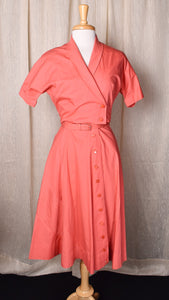 1950s Coral Swing Dress w Bolero Jacket