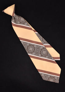 1970s Tan & Brown Stripe Clip On Tie