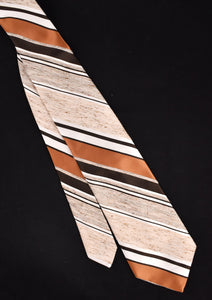 1940s Style Brown & Tan Textured Stripe Tie