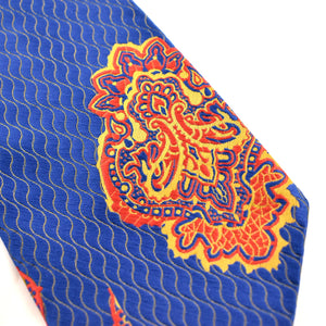 1970s Blue Quilted Design Clip On Tie