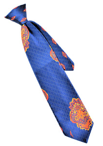 1970s Blue Quilted Design Clip On Tie