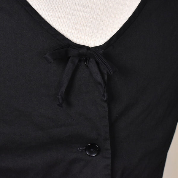 1950s Black Square Neck Button Back Sleeveless Blouse