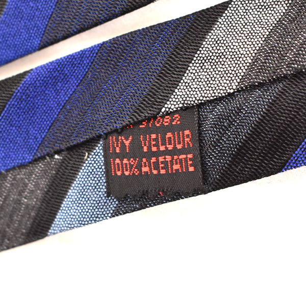 NOS 1960s Thin Black & Sky Blue Striped Tie