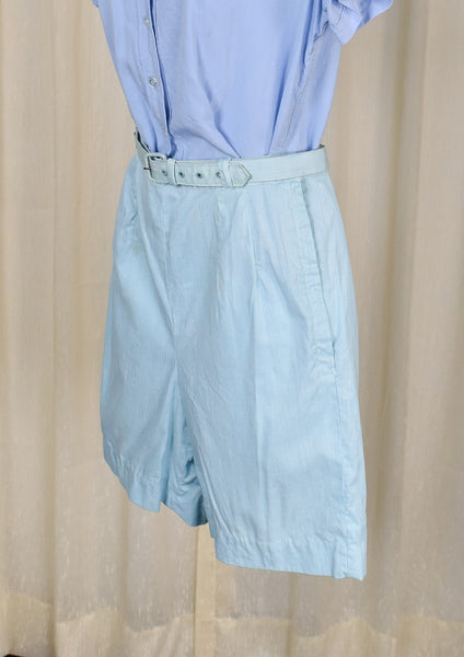 1960s Sky Blue Striped Shorts w Belt
