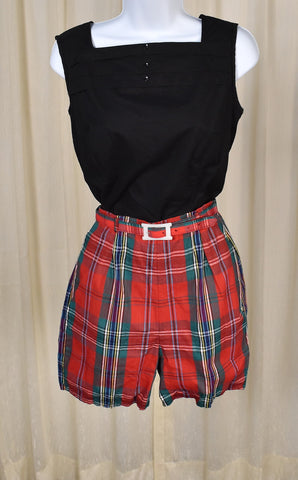 1950s Red Plaid High Waisted Shorts w Belt