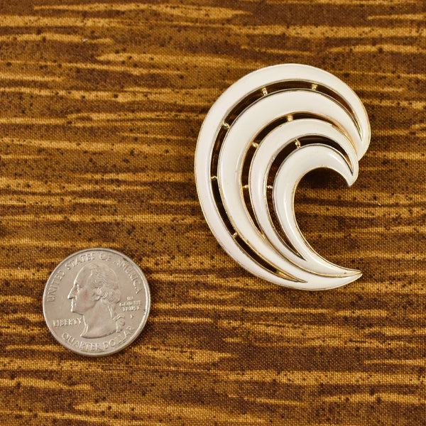White Enamel Wave Trifari Brooch Pin