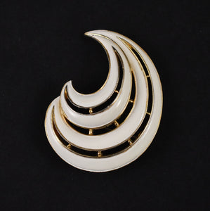 White Enamel Wave Trifari Brooch Pin