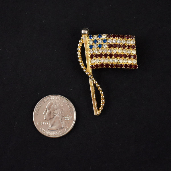 Rhinestone American Flag Brooch Pin