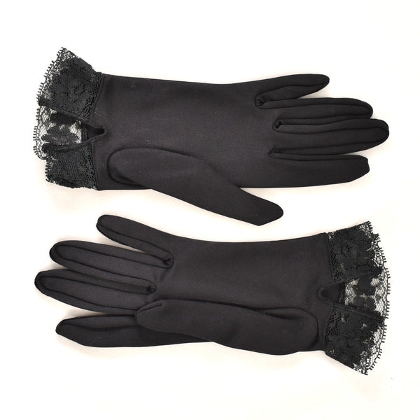 NWOT Short Black Lace Trimmed Vintage Gloves