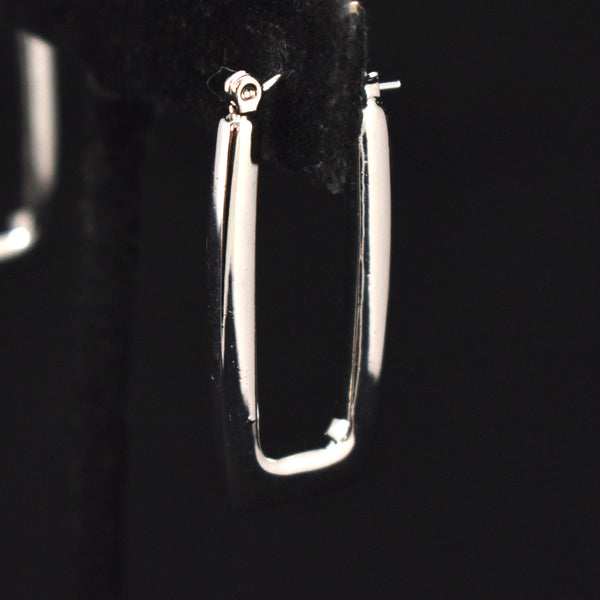 Rectangular Silver Hoop Earrings