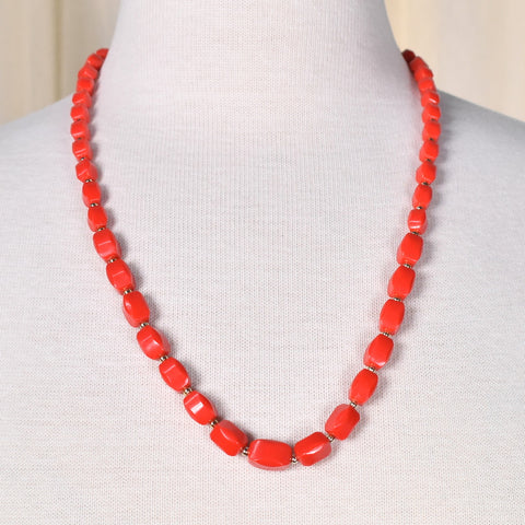 Red Boxy Bead Necklace