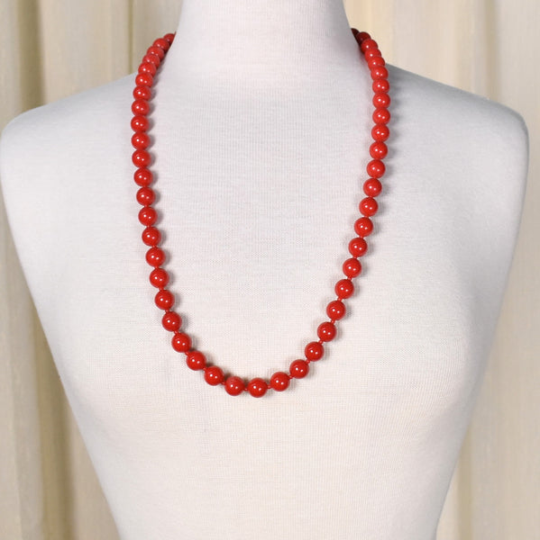 Long Red Bead Necklace