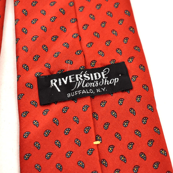 1980s Red Tiny Paisley Long Tie