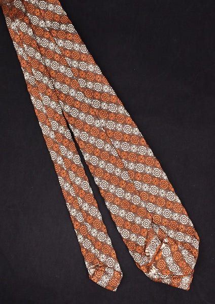 1960s Brown & Tan Target Floral Striped Tie