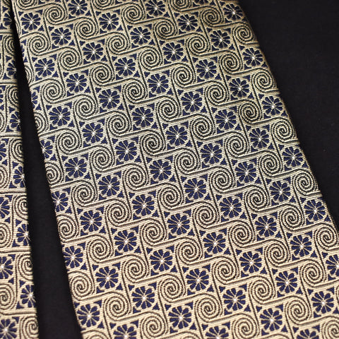 1980s Navy & Gold Swirls & Flowers Tie