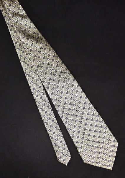1980s Navy & Gold Swirls & Flowers Tie