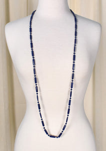 Long Blue Bar Bead Necklace