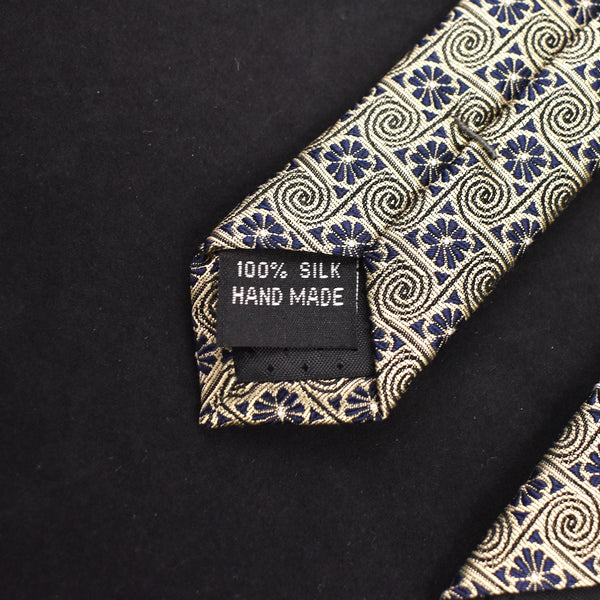 1980s Navy & Gold Swirls & Flowers Tie