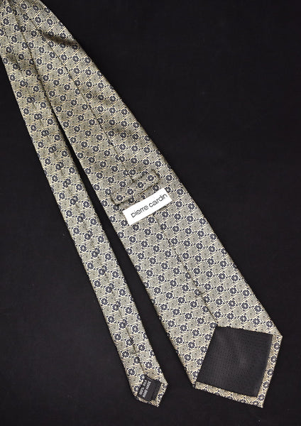 1980s Navy & Gold Swirls & Flowers Tie