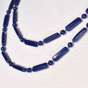Long Blue Bar Bead Necklace