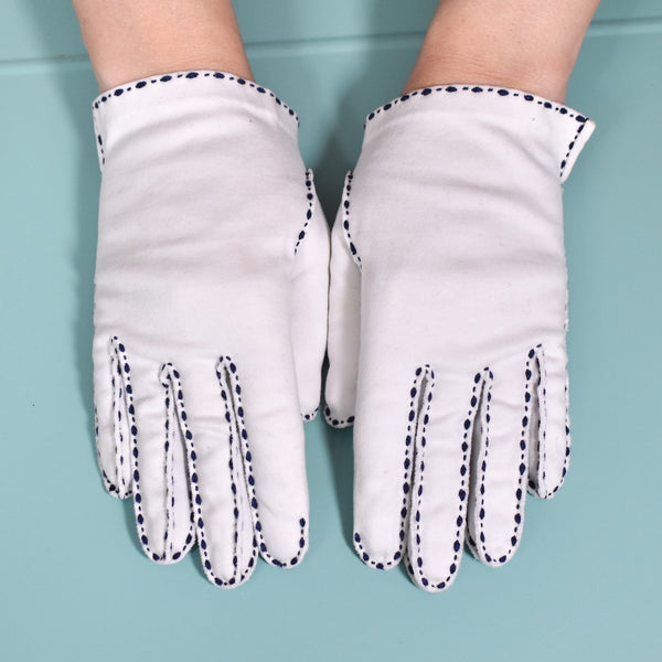 Short White & Navy Stitch Gloves