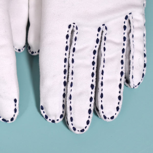 Short White & Navy Stitch Gloves