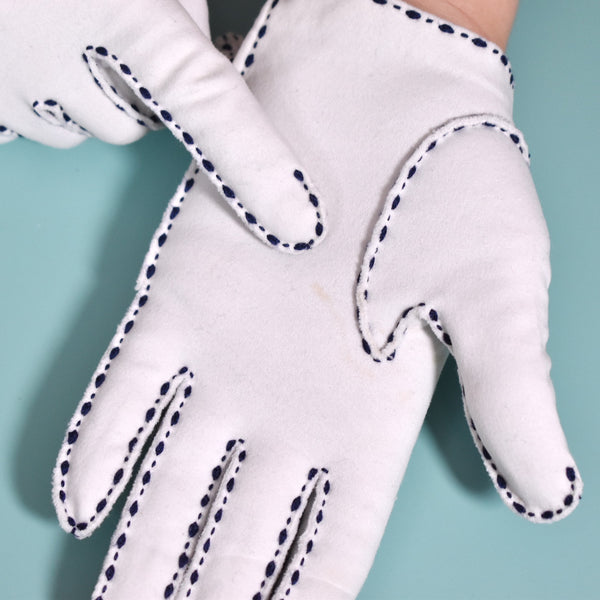 Short White & Navy Stitch Gloves