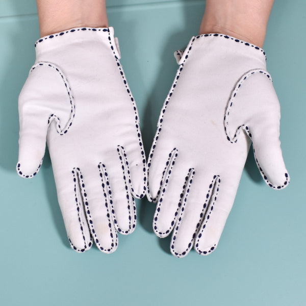 Short White & Navy Stitch Gloves