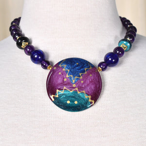 Artsy Enamel Purple Pendant Necklace