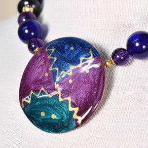 Artsy Enamel Purple Pendant Necklace