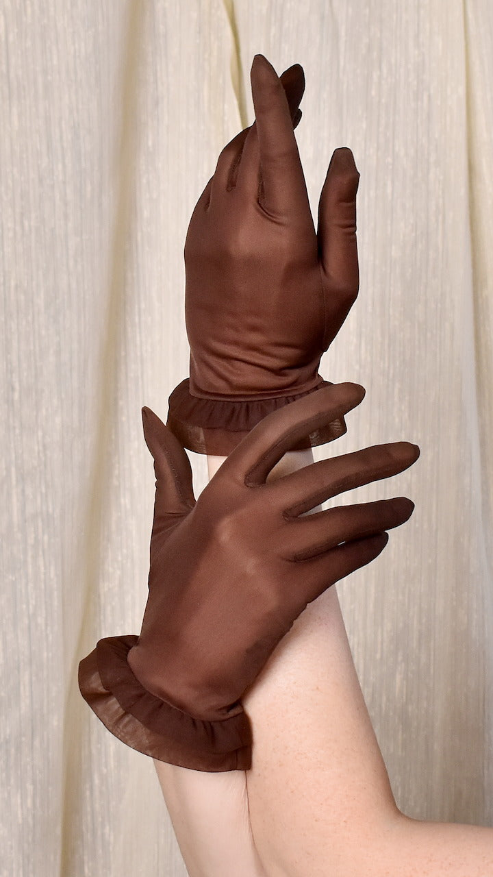 Sheer Brown Ruffle Wrist Gloves