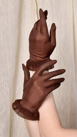 Sheer Brown Ruffle Wrist Gloves