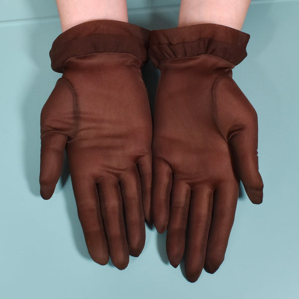 Sheer Brown Ruffle Wrist Gloves