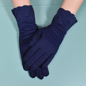 Navy Scallop Design Gloves