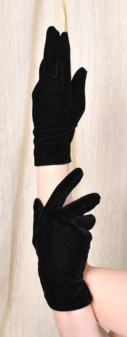 Stretchy Short Black Velvet Gloves