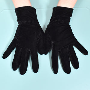 Stretchy Short Black Velvet Gloves