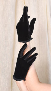 Black Velvet & Nylon Trim Gloves