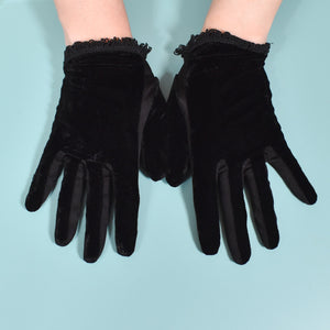 Black Velvet & Nylon Trim Gloves