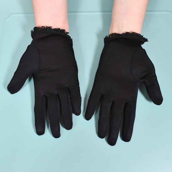 Black Velvet & Nylon Trim Gloves
